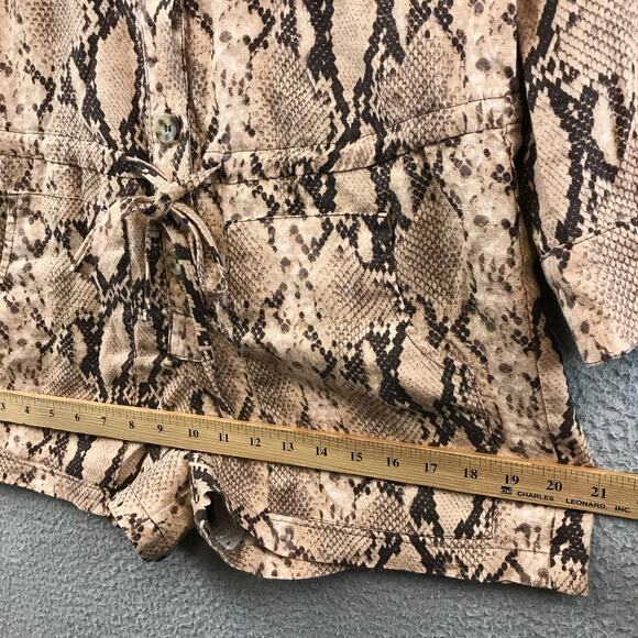 ENZA‎ COSTA Jumpsuit Womens 1 M Brown Linen Long Sleeve Romper Python - Picture 10 of 12